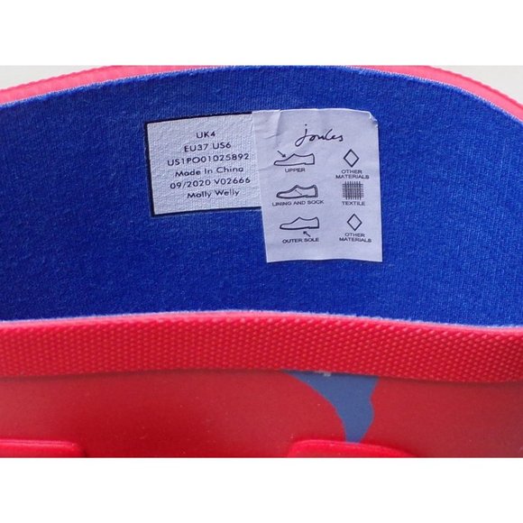 JOULES Molly Welly Mid-Height Red Floral Rubber Rain Boots 6 NEW - Picture 9 of 10